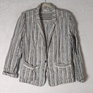 Maurices Women's Gray & White Striped Linen Blend Blazer Jacket Size L